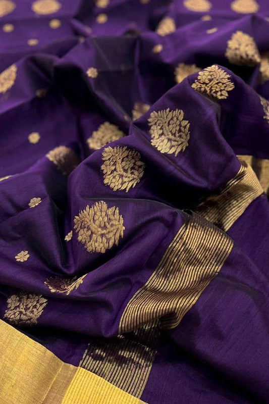 Blue Chanderi Silk Cotton Saree - Handloom Pure Elegance - Luxurion World