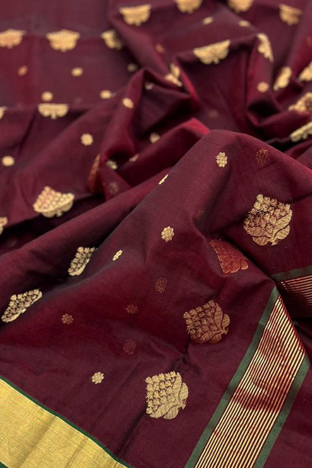Elegant Maroon Chanderi Silk Cotton Saree - Luxurion World
