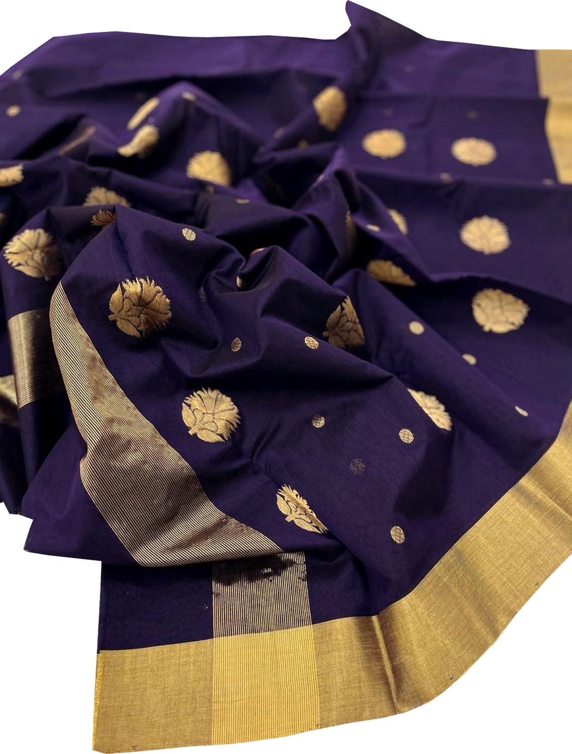 Blue Chanderi Handloom Silk Cotton Saree - Luxurion World