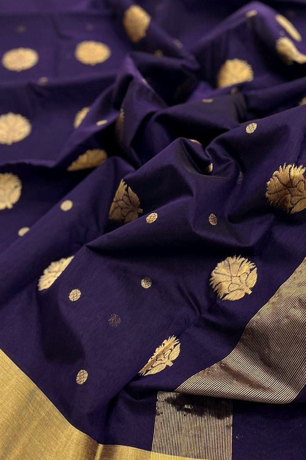 Blue Chanderi Handloom Silk Cotton Saree - Luxurion World