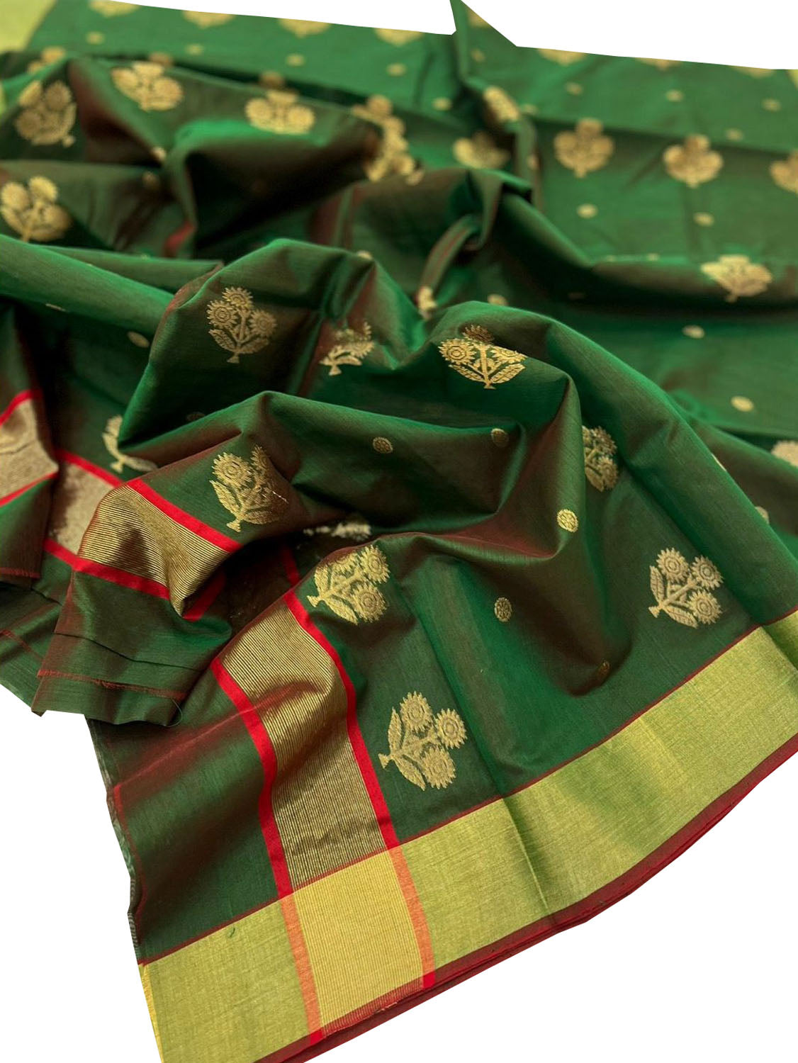 Green Chanderi Handloom Silk Cotton Saree - Luxurion World
