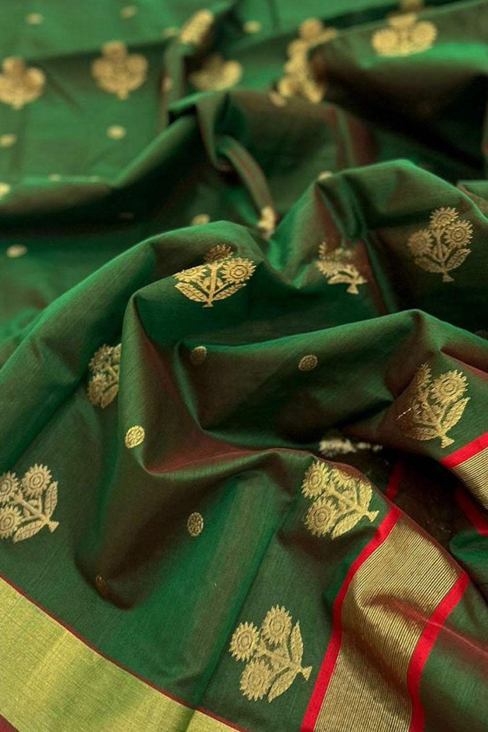 Green Chanderi Handloom Silk Cotton Saree - Luxurion World