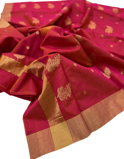 Elegant Pink Chanderi Silk Cotton Saree - Luxurion World