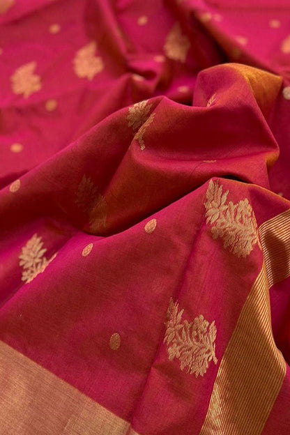 Elegant Pink Chanderi Silk Cotton Saree - Luxurion World