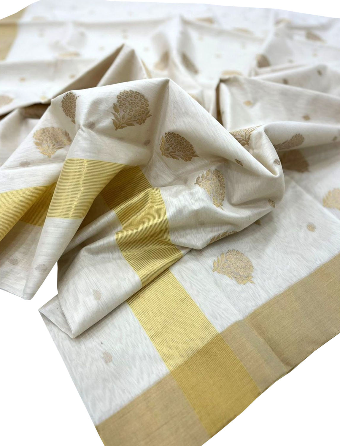 Elegant Off White Chanderi Silk Cotton Saree - Luxurion World