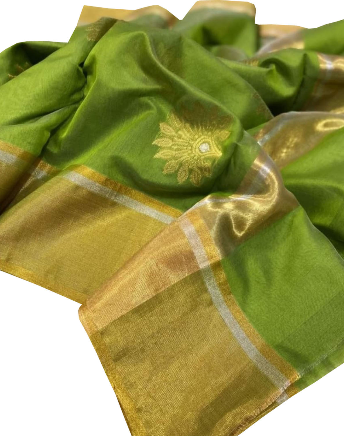 Green Chanderi Silk Cotton Saree - Handloom Pure Elegance - Luxurion World