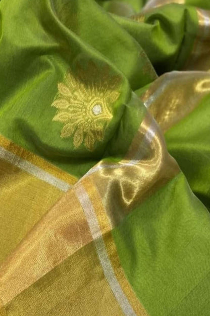 Green Chanderi Silk Cotton Saree - Handloom Pure Elegance - Luxurion World