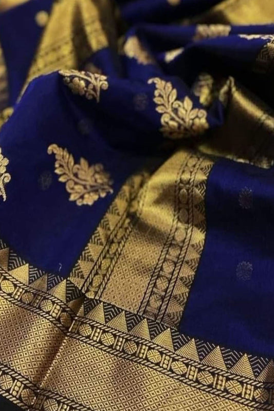 Blue Chanderi Handloom Silk Cotton Saree - Elegant and Timeless - Luxurion World