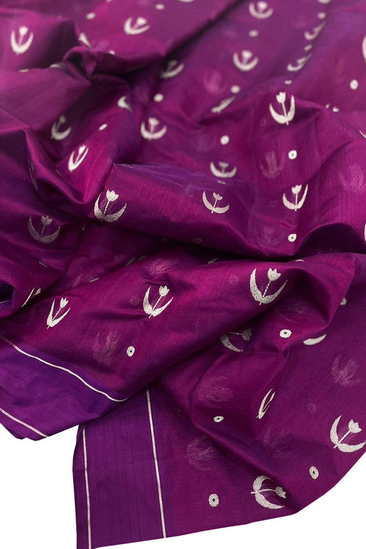 Elegant Purple Silk Saree: Handloom Chanderi Beauty - Luxurion World