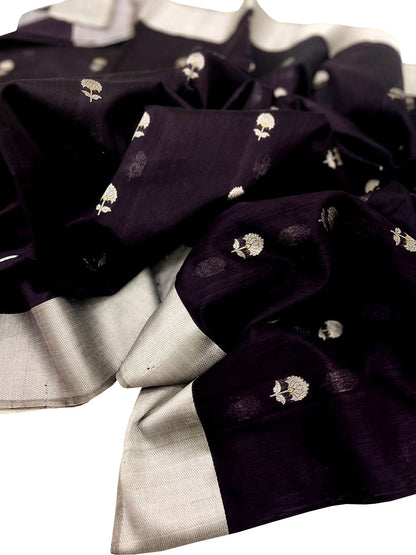 Dark Blue Chanderi Handloom Silk Saree - Pure Elegance - Luxurion World