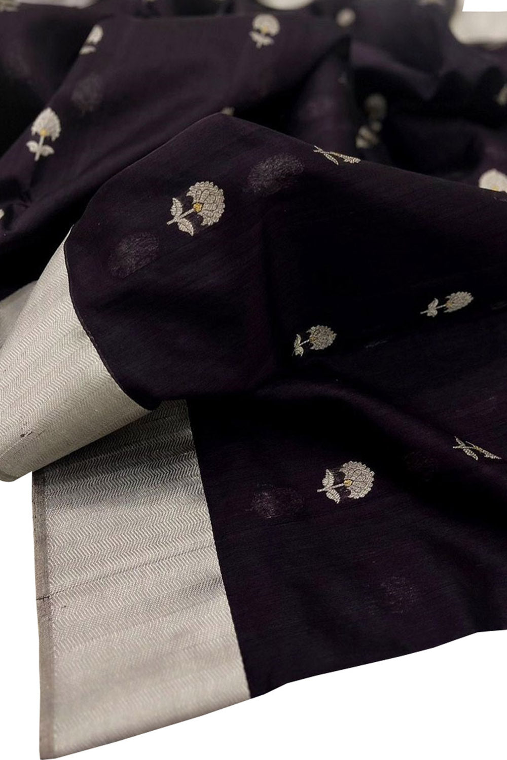 Dark Blue Chanderi Handloom Silk Saree - Pure Elegance - Luxurion World