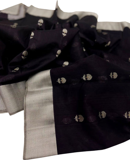 Dark Blue Chanderi Handloom Silk Saree - Pure Elegance - Luxurion World