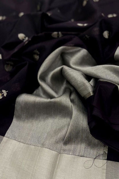 Dark Blue Chanderi Handloom Silk Saree - Pure Elegance - Luxurion World