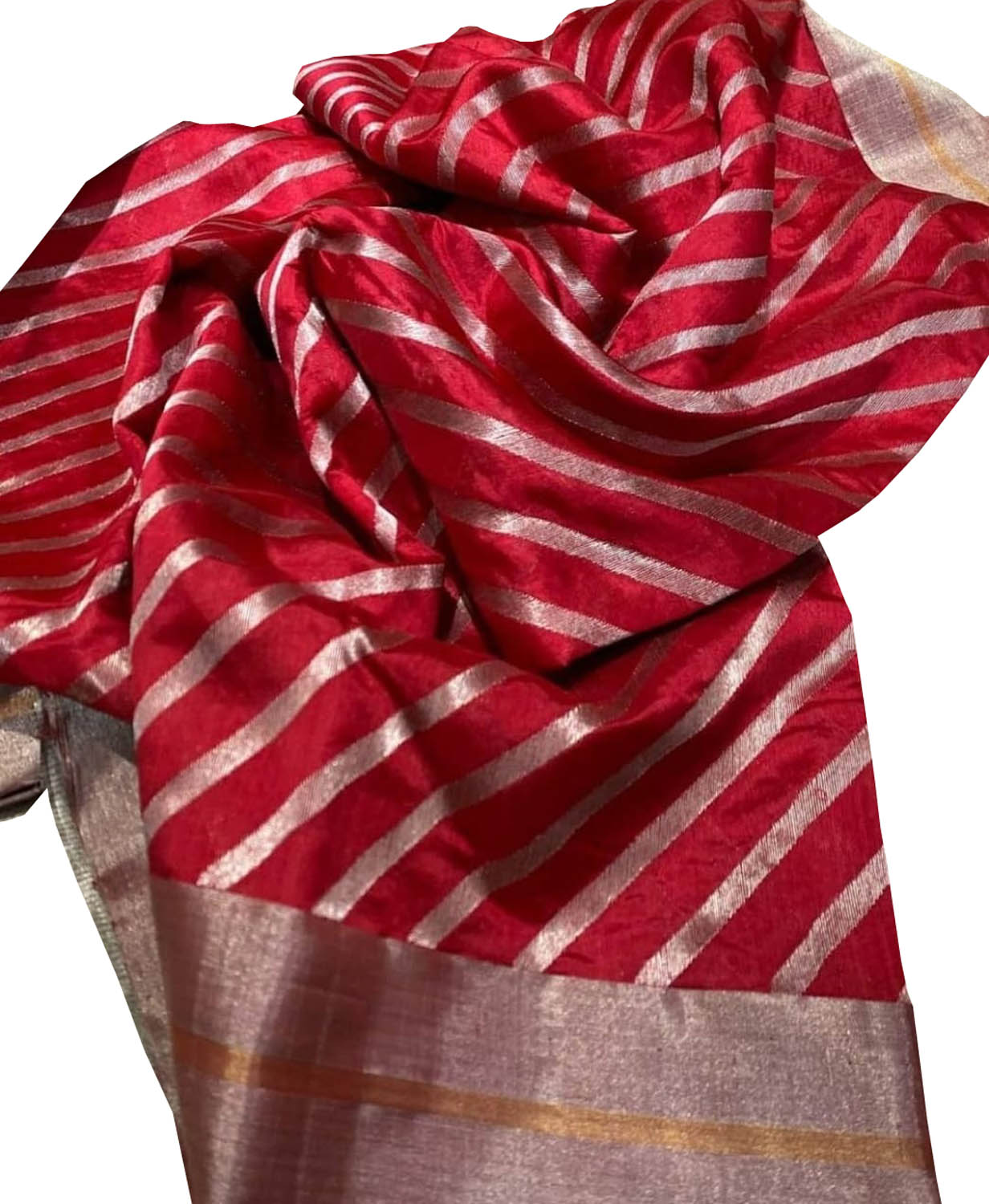 Exquisite Red Chanderi Silk Saree - Handloom Beauty - Luxurion World