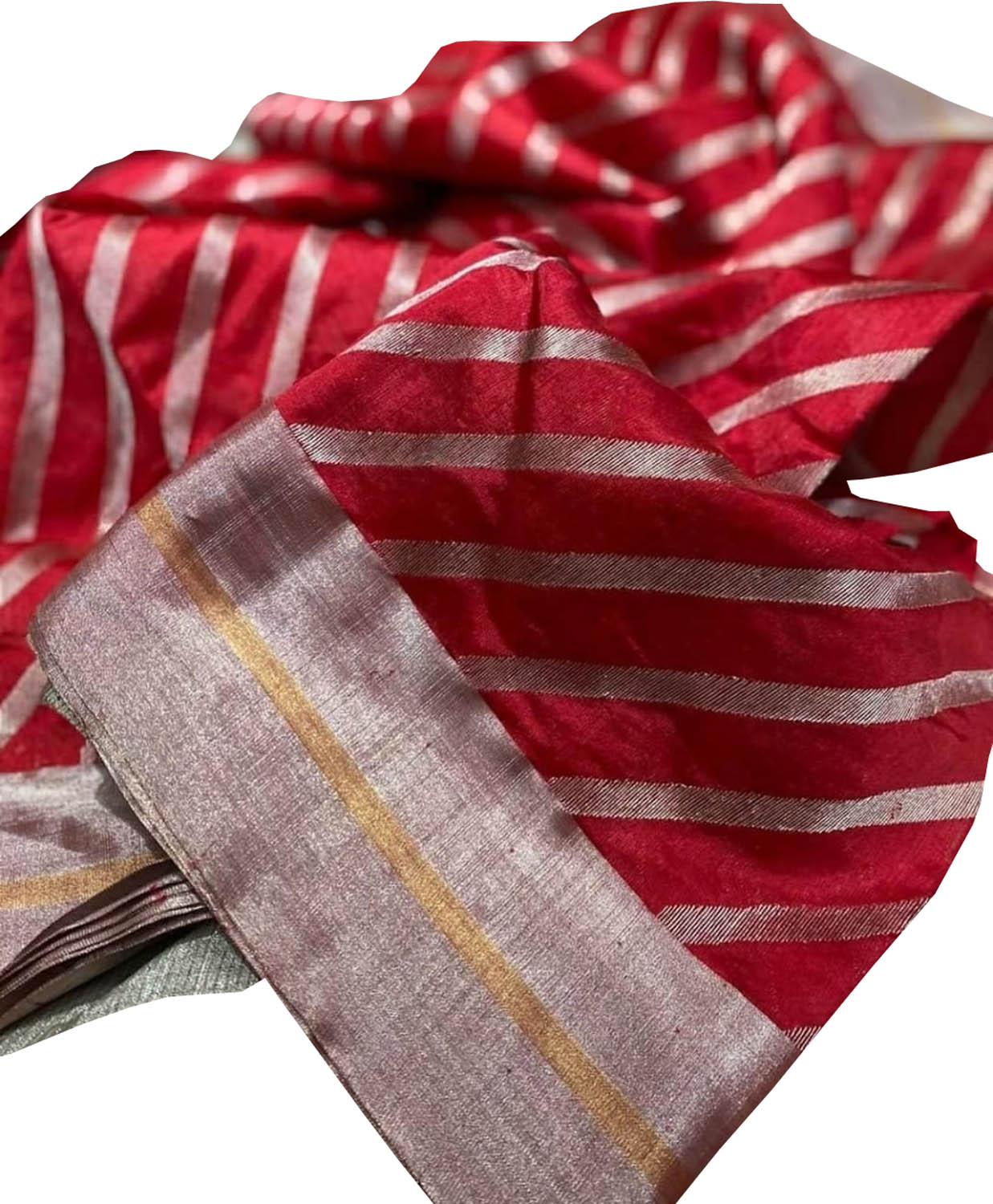 Exquisite Red Chanderi Silk Saree - Handloom Beauty - Luxurion World