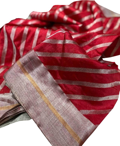 Exquisite Red Chanderi Silk Saree - Handloom Beauty - Luxurion World