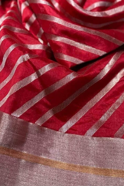 Exquisite Red Chanderi Silk Saree - Handloom Beauty - Luxurion World