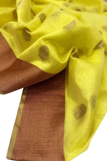 Golden Glow: Chanderi Handloom Silk Saree - Luxurion World