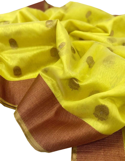 Golden Glow: Chanderi Handloom Silk Saree - Luxurion World