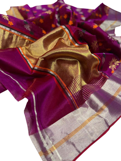 Exquisite Purple Chanderi Silk Saree - Luxurion World