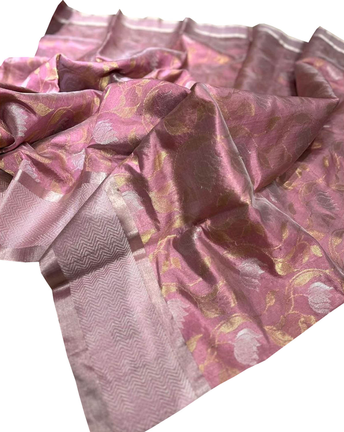Beautiful Pink Chanderi Silk Saree - Handloom Pure Elegance - Luxurion World