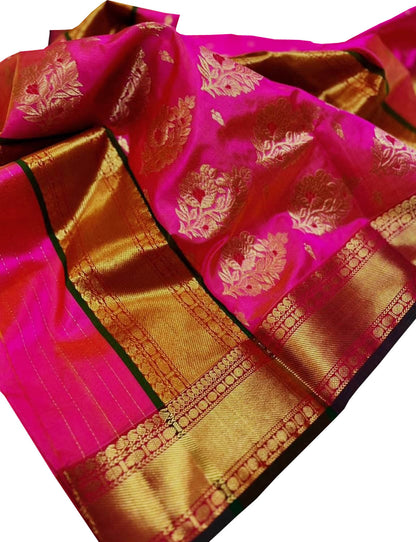 Beautiful Pink Chanderi Silk Saree - Handloom Pure - Luxurion World