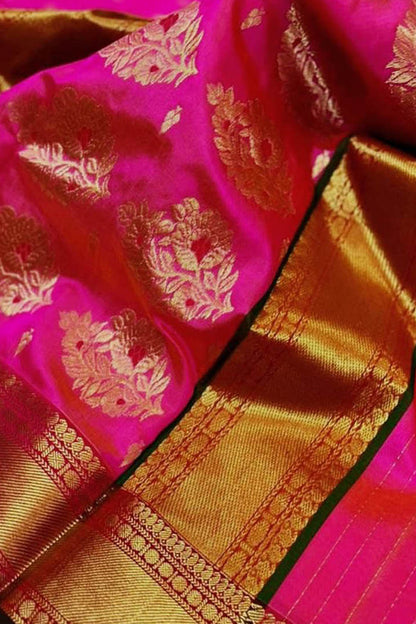 Beautiful Pink Chanderi Silk Saree - Handloom Pure - Luxurion World