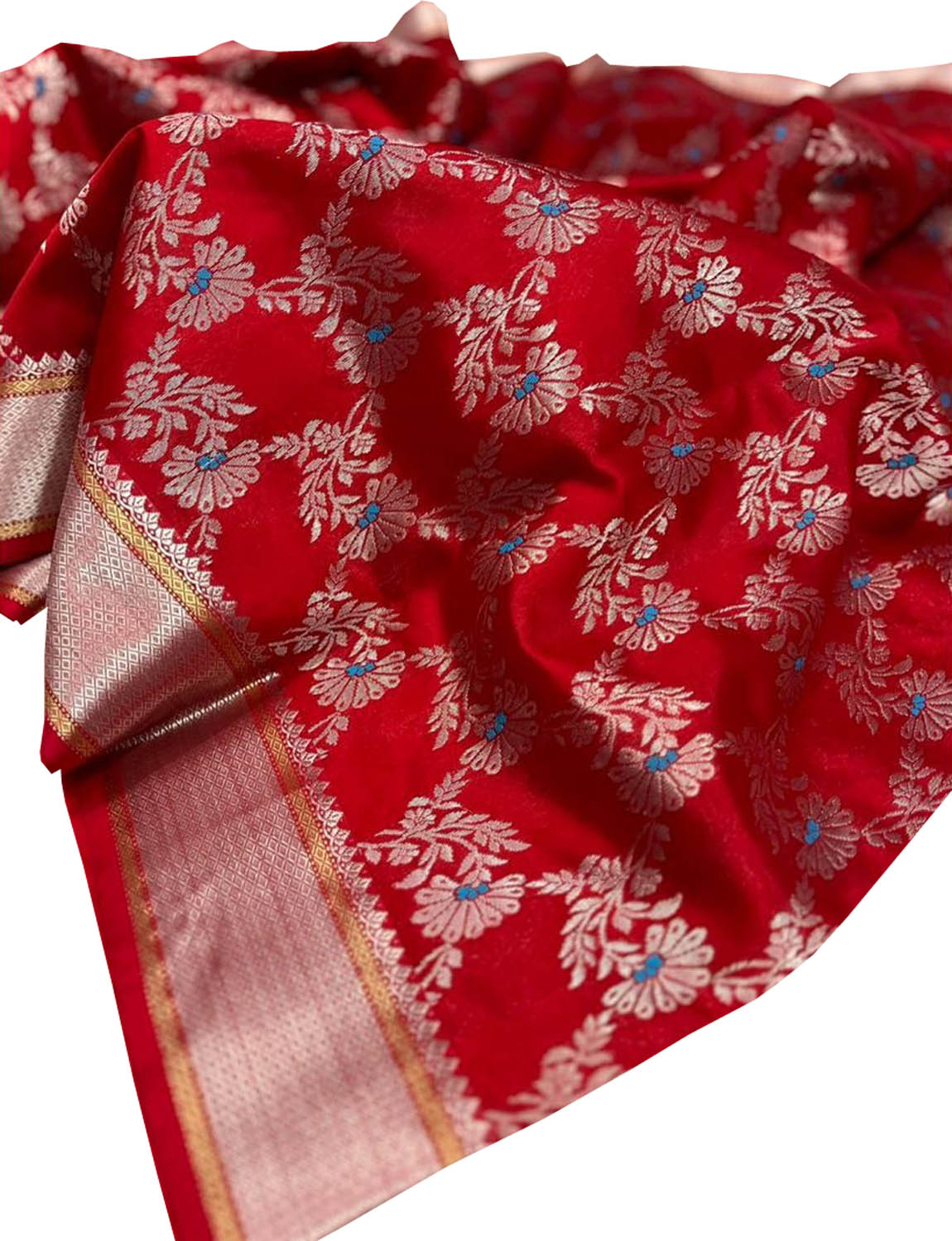 Stunning Red Chanderi Silk Saree - Handloom Beauty - Luxurion World