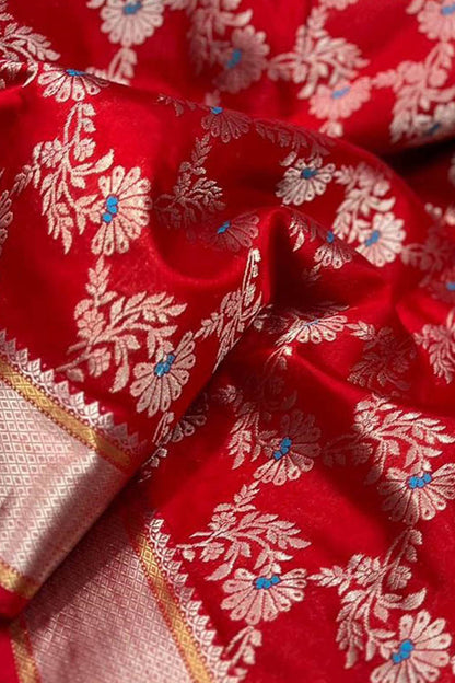 Stunning Red Chanderi Silk Saree - Handloom Beauty - Luxurion World
