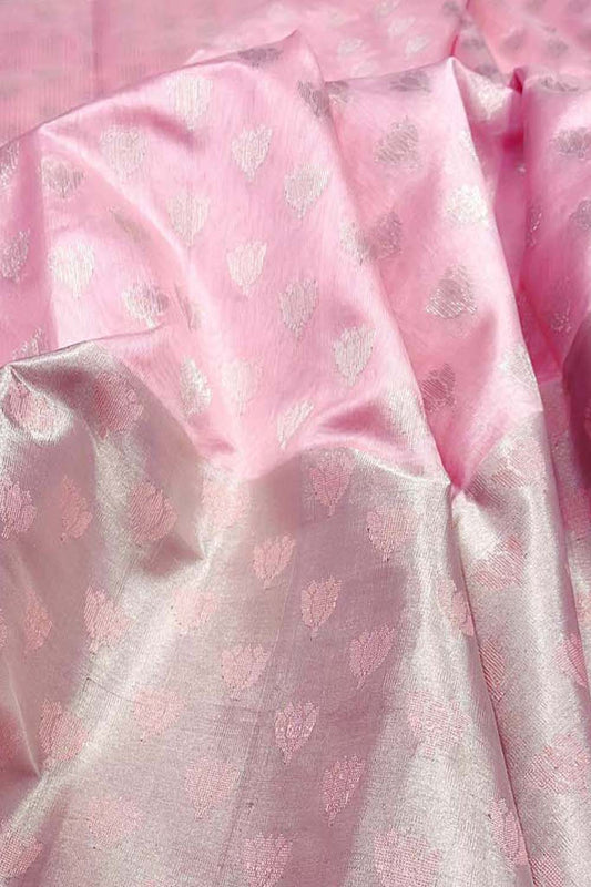 Beautiful Pink Chanderi Silk Saree - Handloom Pure - Luxurion World