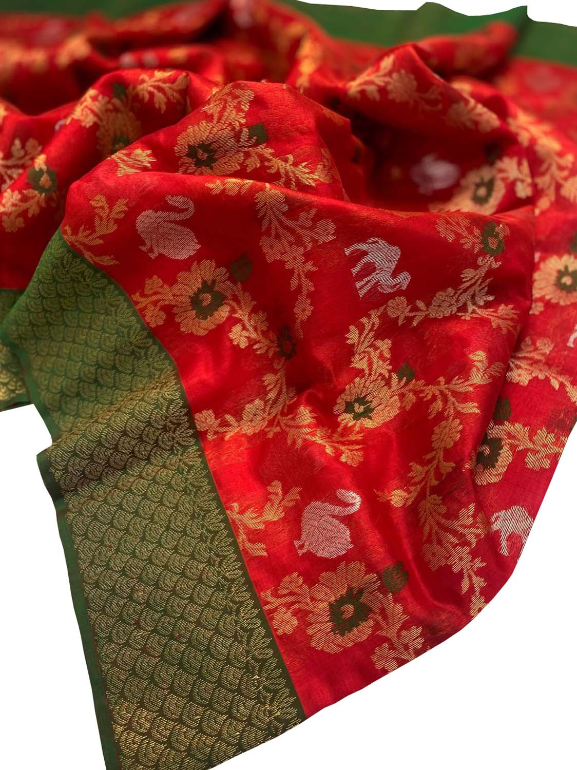 Exquisite Red Chanderi Silk Saree - Handloom Beauty - Luxurion World