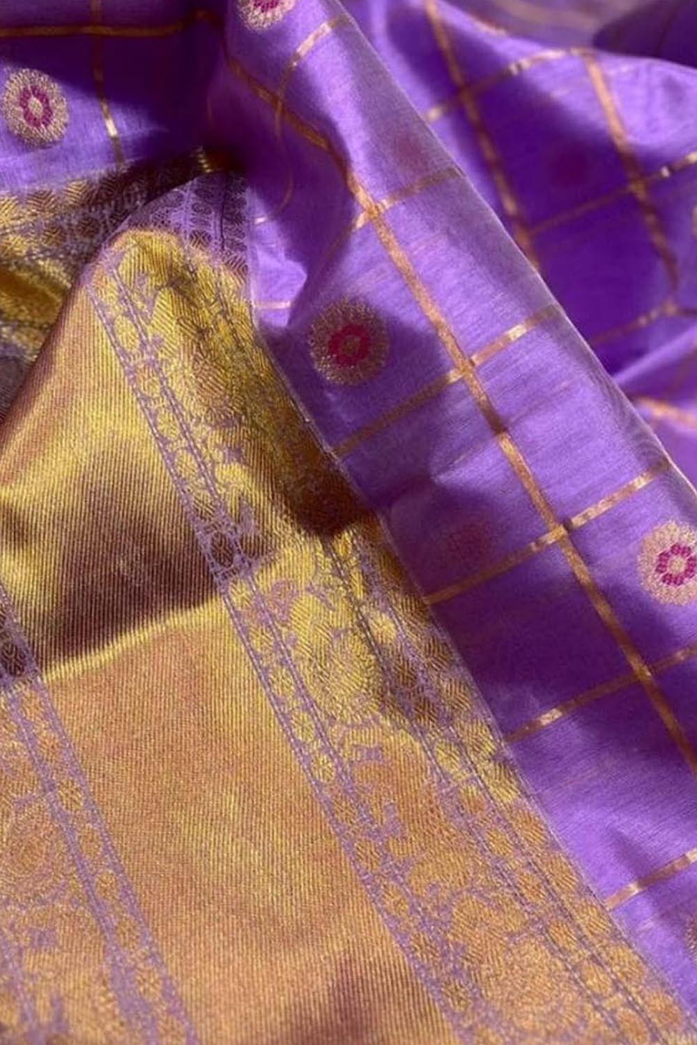 Elegant Purple Silk Saree: Chanderi Handloom Beauty - Luxurion World