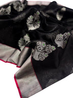 Exquisite Black Chanderi Pure Silk Saree - Handloom Beauty - Luxurion World