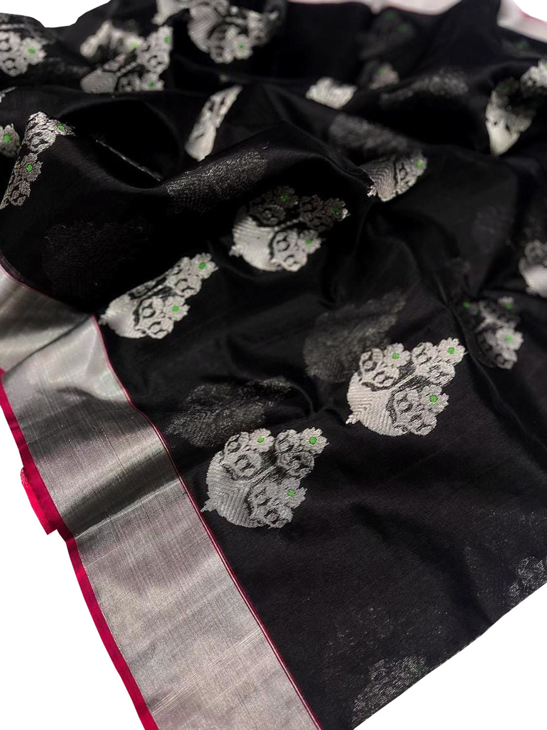 Exquisite Black Chanderi Pure Silk Saree - Handloom Beauty - Luxurion World