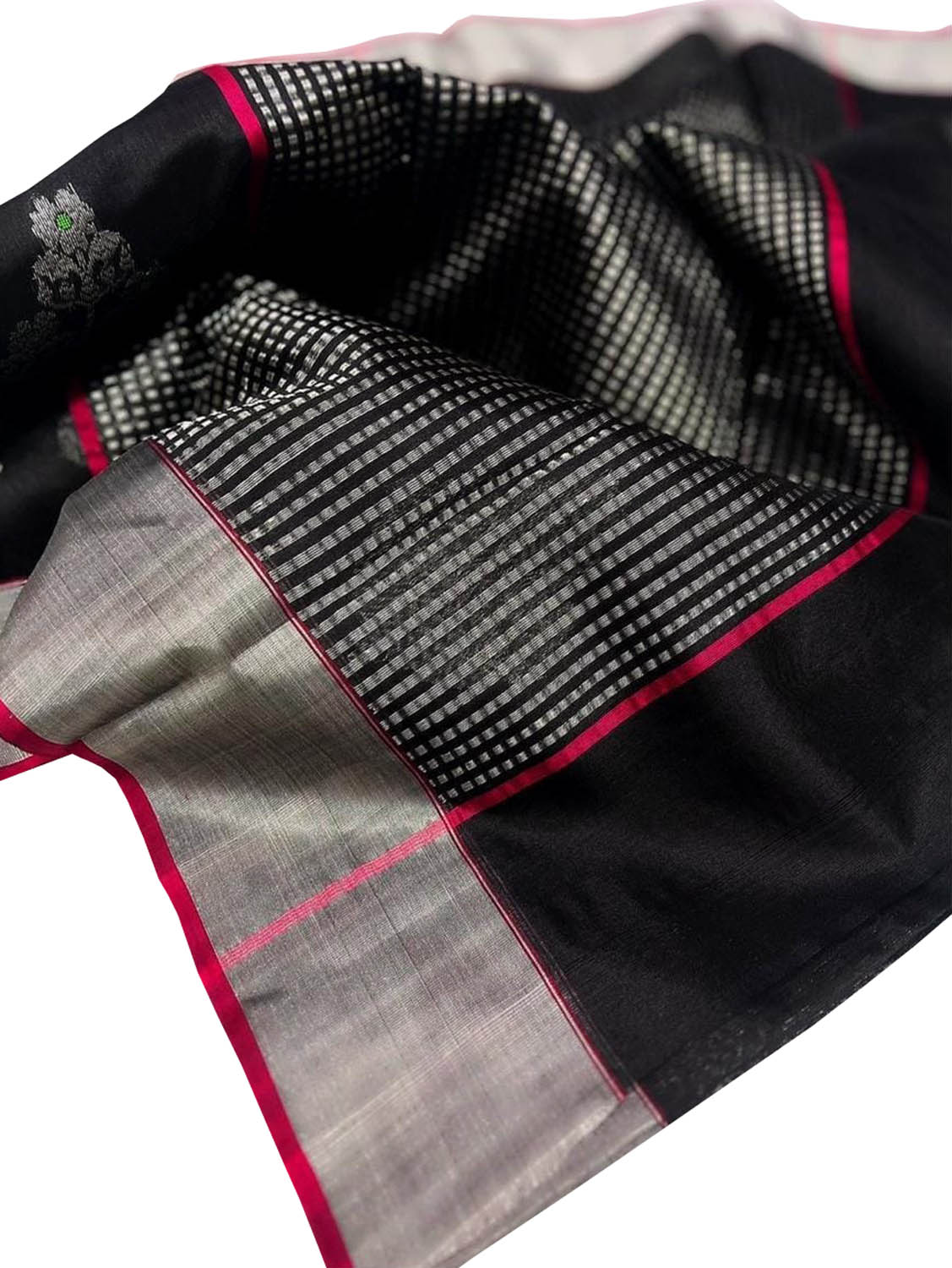 Exquisite Black Chanderi Pure Silk Saree - Handloom Beauty - Luxurion World