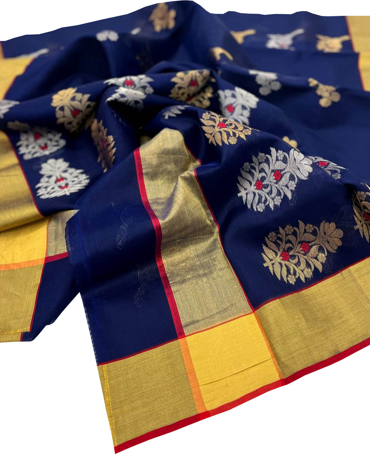 Blue Chanderi Handloom Pure Silk Saree - Elegant and Timeless - Luxurion World
