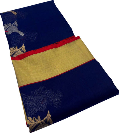 Blue Chanderi Handloom Pure Silk Saree - Elegant and Timeless - Luxurion World