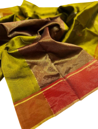 Green Chanderi Pure Silk Saree: Handloom Elegance - Luxurion World