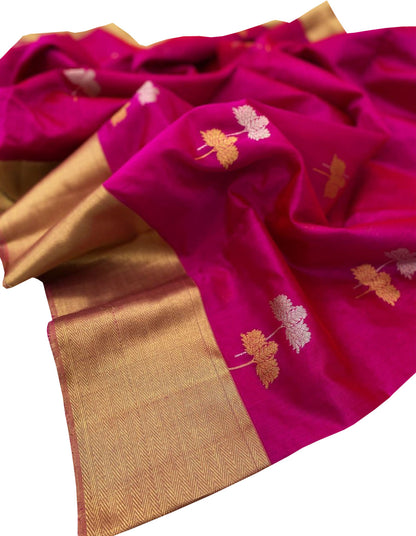 Beautiful Pink Chanderi Pure Silk Saree - Handloom Pure - Luxurion World