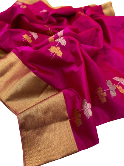 Beautiful Pink Chanderi Pure Silk Saree - Handloom Pure - Luxurion World