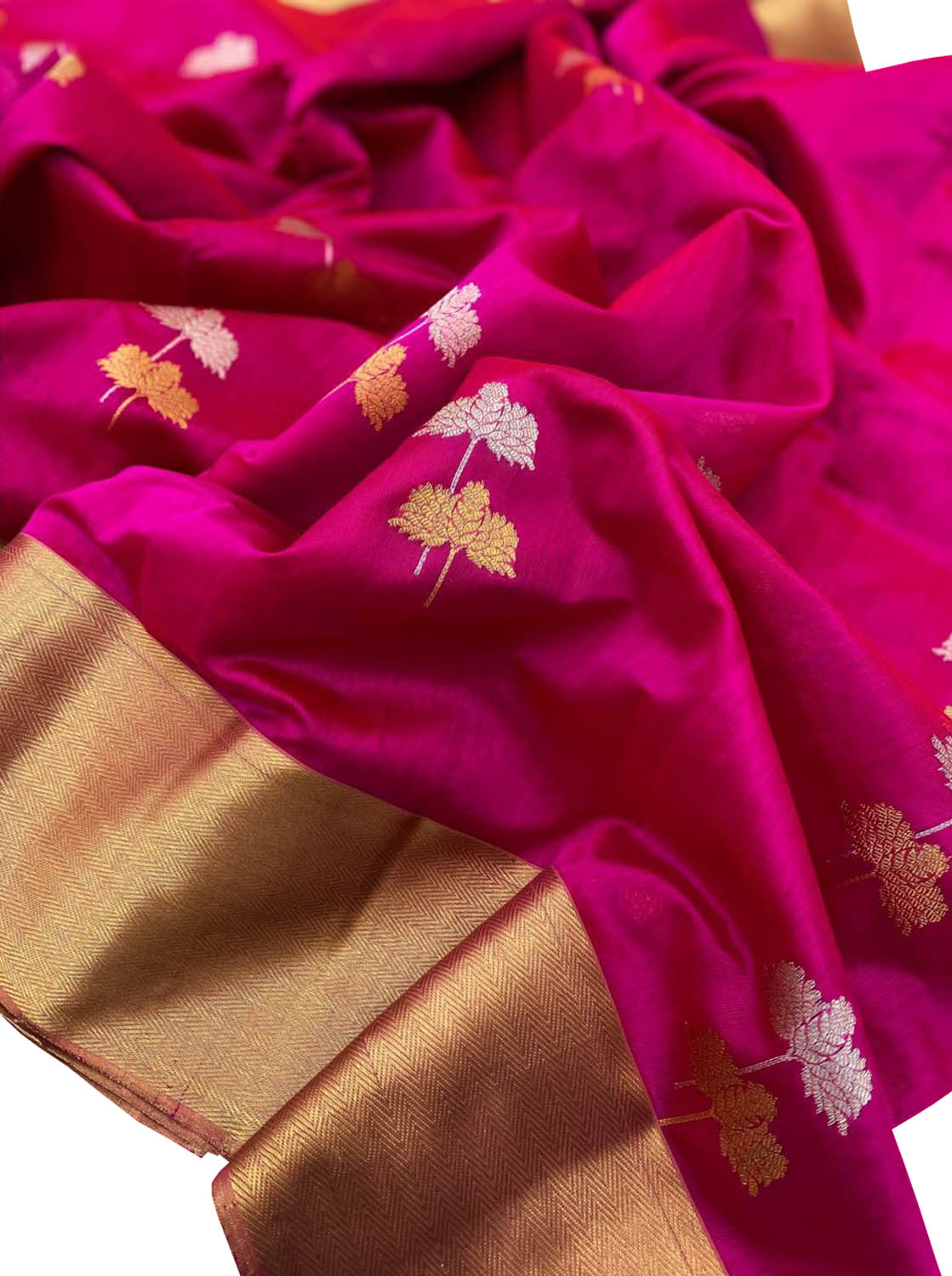 Beautiful Pink Chanderi Pure Silk Saree - Handloom Pure - Luxurion World