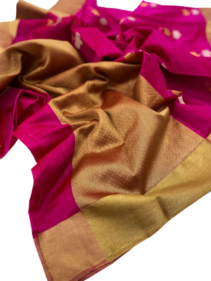 Beautiful Pink Chanderi Pure Silk Saree - Handloom Pure - Luxurion World