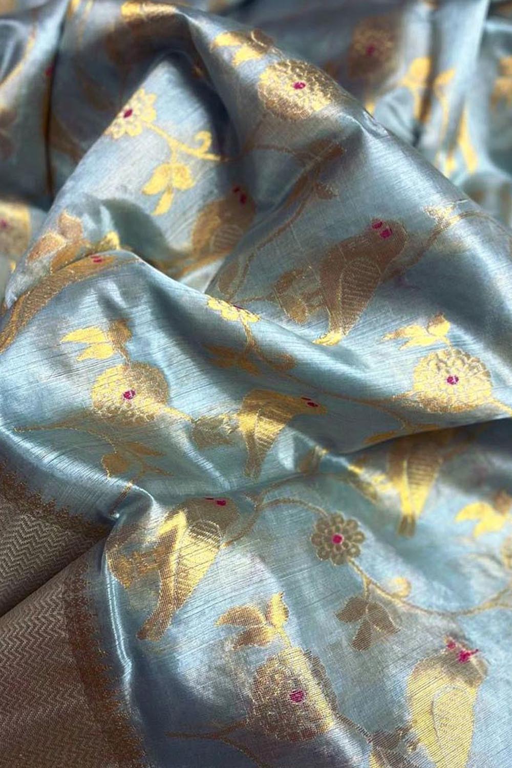 Blue Chanderi Handloom Pure Silk Bird Design Saree - Luxurion World