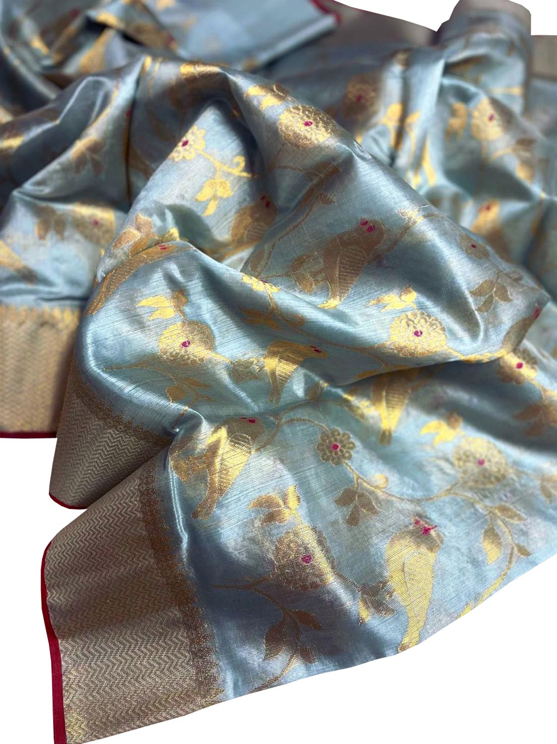 Blue Chanderi Handloom Pure Silk Bird Design Saree - Luxurion World