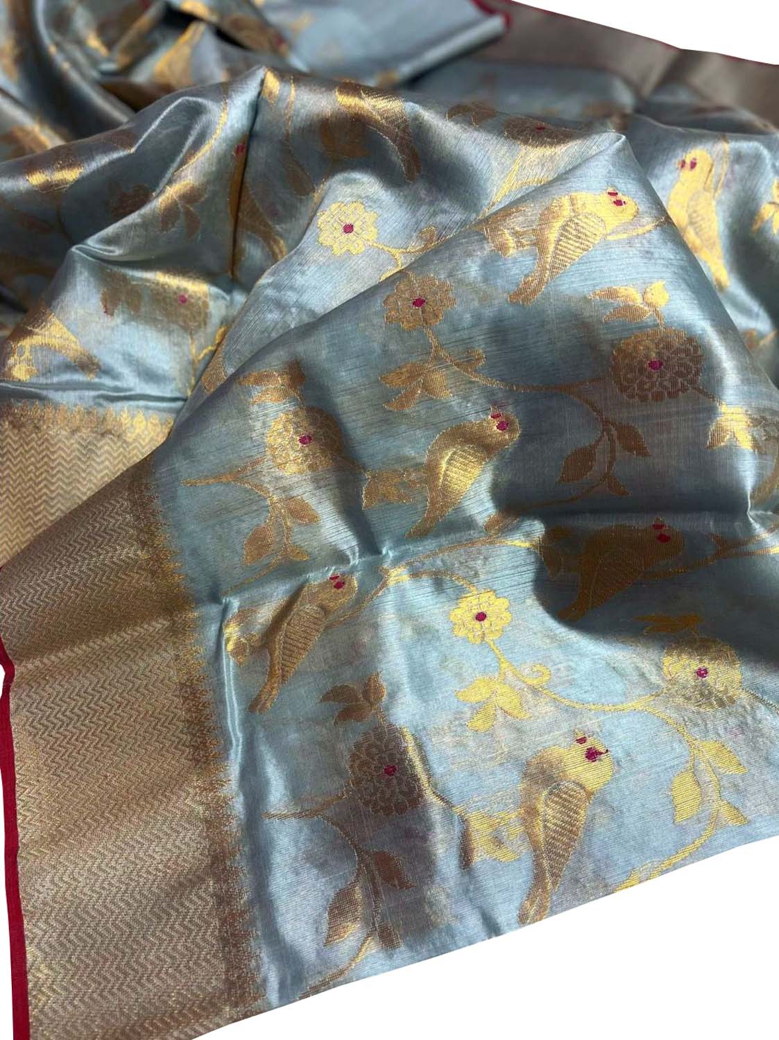 Blue Chanderi Handloom Pure Silk Bird Design Saree - Luxurion World