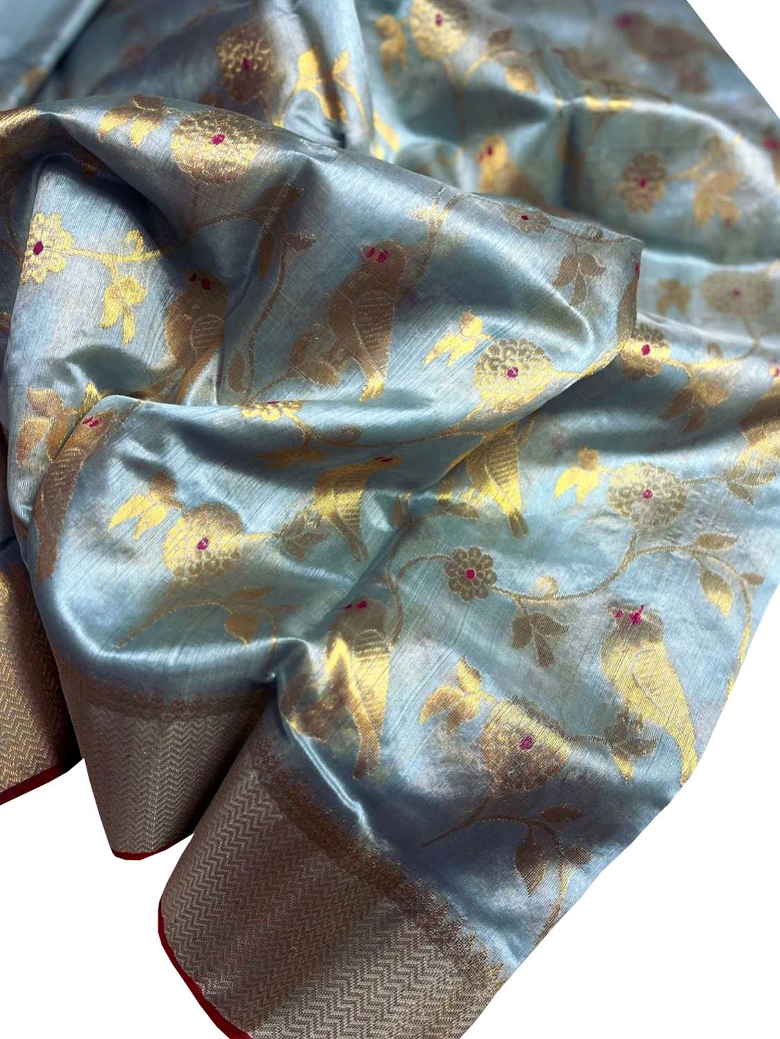 Blue Chanderi Handloom Pure Silk Bird Design Saree - Luxurion World