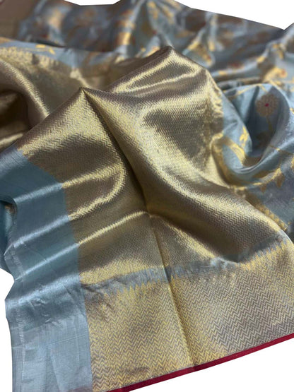 Blue Chanderi Handloom Pure Silk Bird Design Saree - Luxurion World