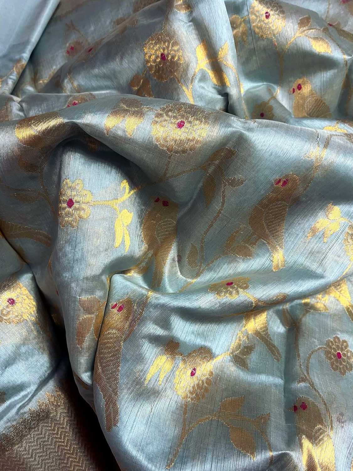 Blue Chanderi Handloom Pure Silk Bird Design Saree - Luxurion World