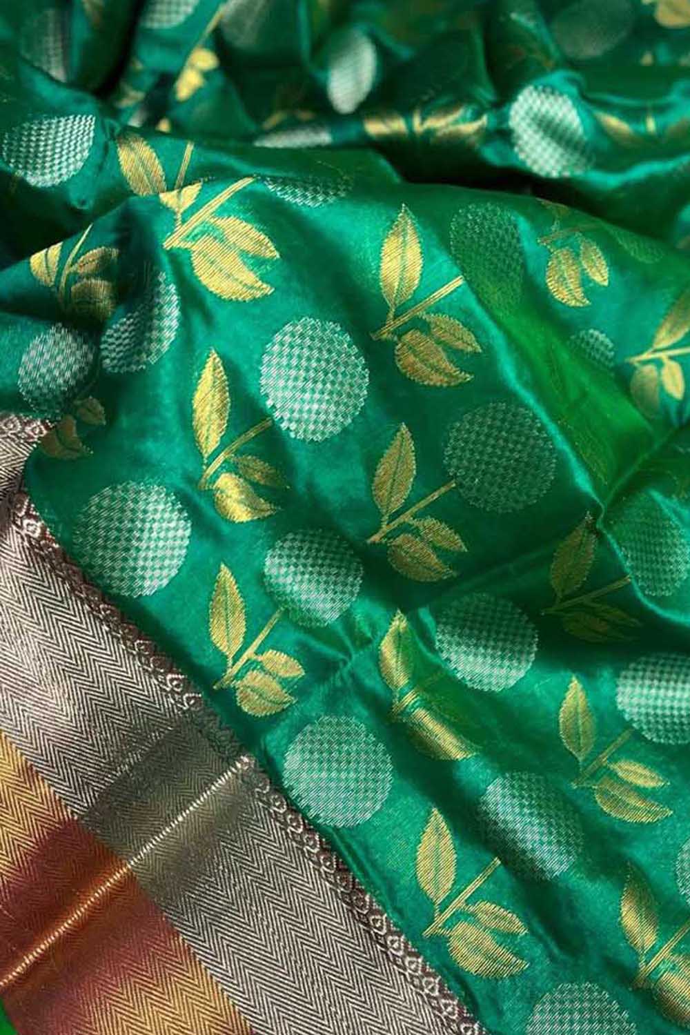 Green Chanderi Handloom Pure Silk Saree - Luxurion World