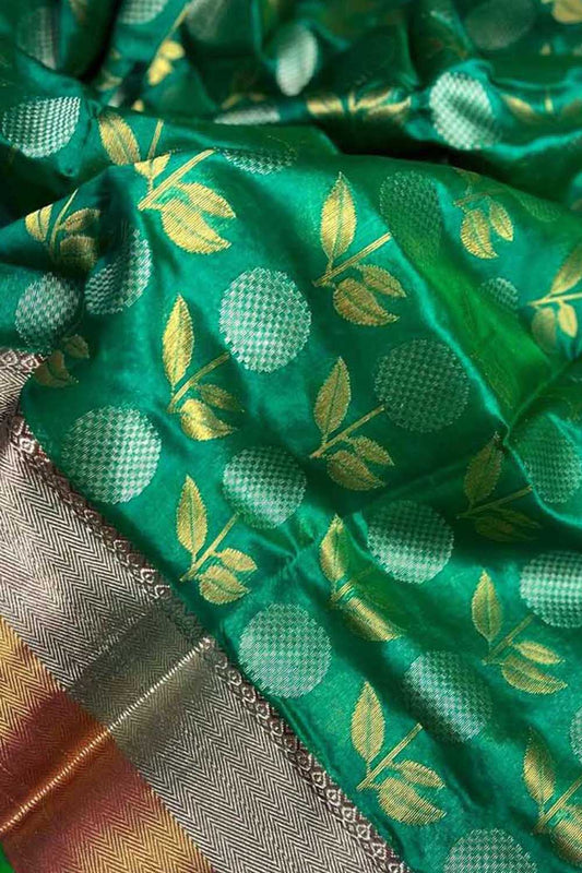 Green Chanderi Handloom Pure Silk Saree - Luxurion World